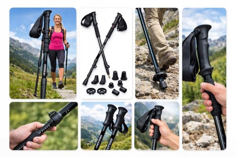 KIJKI KIJE NORDIC WALKING SKŁADANE DO CHODZENIA GÓRY TELESKOPOWE lekkie 2x