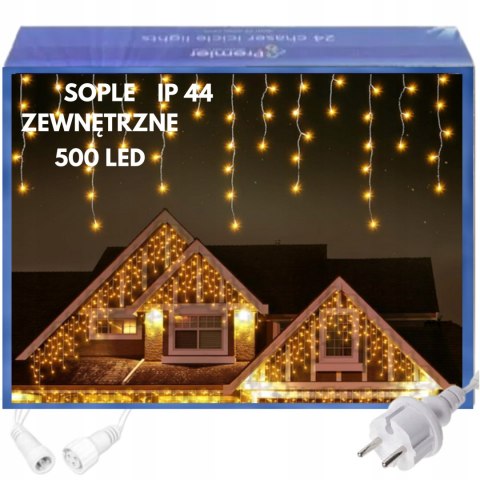 KURTYNA ŚWIETLNA SOPLE LAMPKI CHOINKOWE GIRLANDA 500 LED FLASH BIAŁE IP44