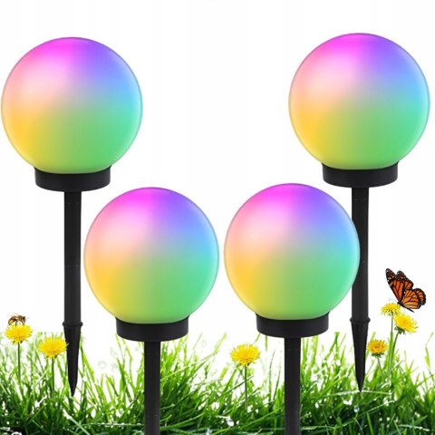 LAMPA SOLARNA KULA RGB OGRODOWA LED 4 SZT WBIJANA KOLOROWA TARAS OGRÓD