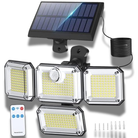 LAMPA SOLARNA ZEWNĘTRZNA LED z CZUJNIKIEM RUCHU REGULOWANA OGRODOWA + PILOT