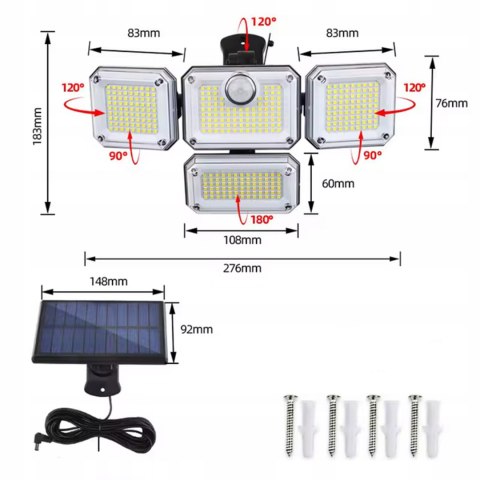 LAMPA SOLARNA ZEWNĘTRZNA LED z CZUJNIKIEM RUCHU REGULOWANA OGRODOWA + PILOT