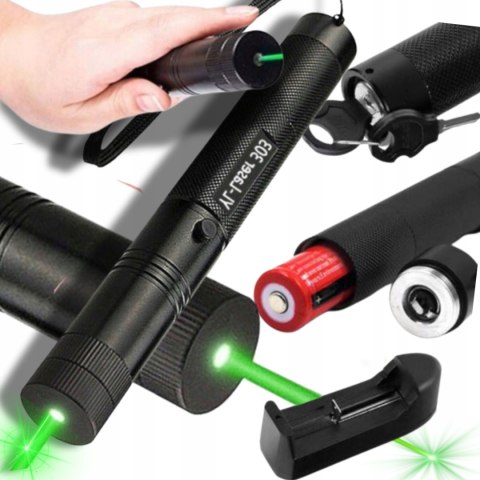 LASER WSKAŹNIK LASEROWY ZIELONY PUNKTOWY MOCNY AKUMLATOR ŁADOWARKA POINTER