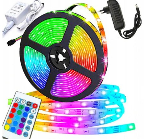 LEDY TAŚMA LED RGB BIAŁA KOLOROWA MOCNA WODOODPORNA SAMOPRZYLEPNA 5M PILOT