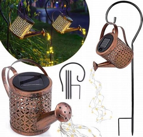 Lampa solarna konewka LED ogrodowa wisząca efekt deszczu z czujnuikiem XXL