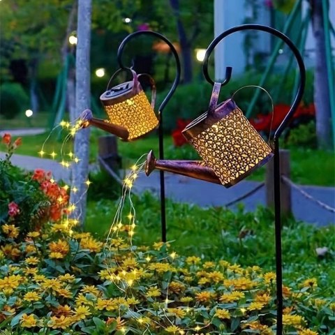 Lampa solarna konewka LED ogrodowa wisząca efekt deszczu z czujnuikiem XXL