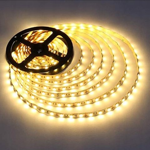 TAŚMA LED LISTWA 5M BIAŁA CIEPŁA 3500K 12V 230V Ledy WODOODPORNA + ZASILACZ