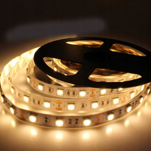 TAŚMA LED LISTWA 5M BIAŁA CIEPŁA 3500K 12V 230V Ledy WODOODPORNA + ZASILACZ