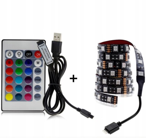 TAŚMA LED Z PILOTEM RGB USB DO TV 1M KOLOROWA PODŚWIETLENIE TELEWIZORA