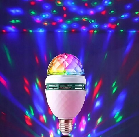 ŻARÓWKA DISCO OBROTOWA KULA DYSKOTEKOWA LED RGB MOCNA LASER PROJEKTOR E27