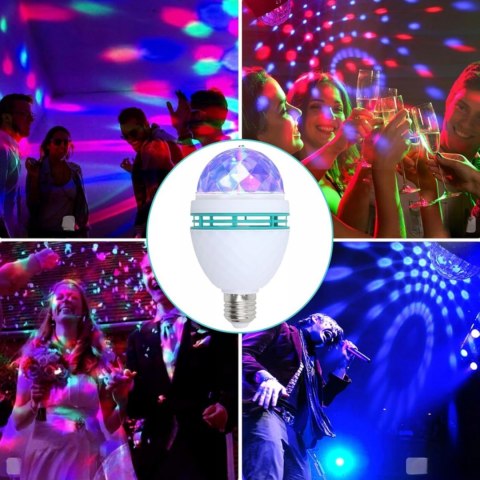 ŻARÓWKA DISCO OBROTOWA KULA DYSKOTEKOWA LED RGB MOCNA LASER PROJEKTOR E27