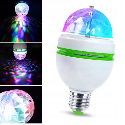 ŻARÓWKA DISCO OBROTOWA KULA DYSKOTEKOWA LED RGB MOCNA LASER PROJEKTOR E27