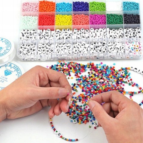 ZESTAW DO ROBIENIA BRANSOLETEK NASZYJNIKÓW BIŻUTERII KORALIKI LITERKI DIY