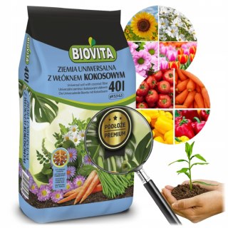 Ziemia uniwersalna z włóknem kokosowym warzywa, kwiaty Premium 40l Biovita