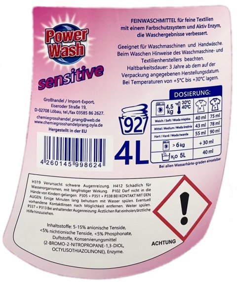 POWER WASH Żel 92 Prań 4L Sensitive (4)