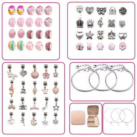 ZESTAW DO ROBIENIA BRANSOLETEK I NASZYJNIKÓW DIY CHARMS BIŻUTERI KORALIKI