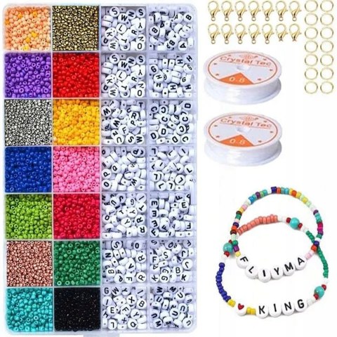 ZESTAW DO ROBIENIA BRANSOLETEK NASZYJNIKÓW BIŻUTERII KORALIKI LITERKI DIY