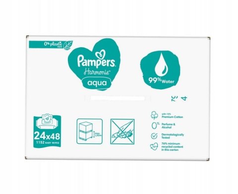 Chusteczk iPampers nawilżane mokre Harmonie Aqua 24 x 48 szt 99% Wody