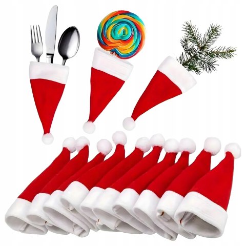 ETUI NA SZTUĆCE ŚWIĄTECZNE CZAPKA MIKOŁAJA POKROWCE NA WIDELEC NÓŻ 12 SZT