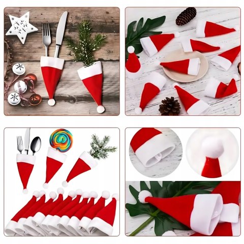 ETUI NA SZTUĆCE ŚWIĄTECZNE CZAPKA MIKOŁAJA POKROWCE NA WIDELEC NÓŻ 12 SZT