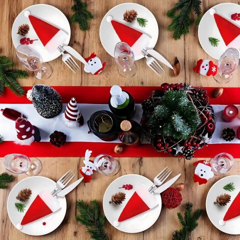 ETUI NA SZTUĆCE ŚWIĄTECZNE CZAPKA MIKOŁAJA POKROWCE NA WIDELEC NÓŻ 12 SZT