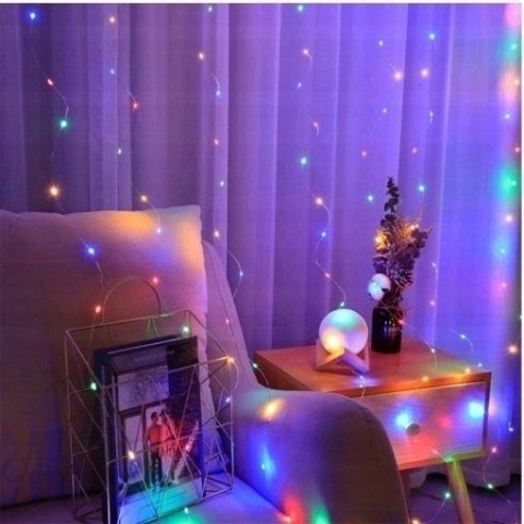 KURTYNA ŚWIETLNA NA OKNO KOLOROWE LAMPKI RGB GIRLANDA + PILOT 200 LED 3x2m