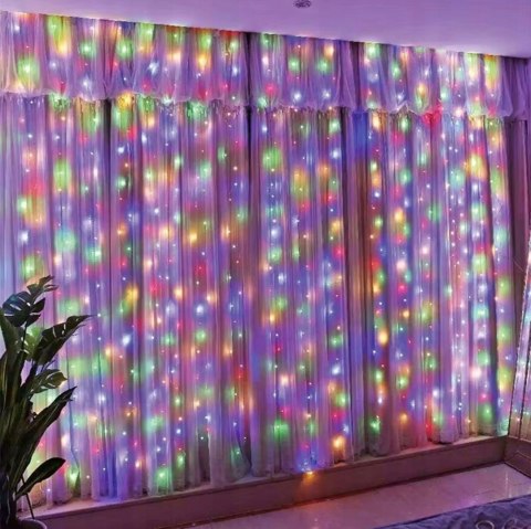 KURTYNA ŚWIETLNA NA OKNO KOLOROWE LAMPKI RGB GIRLANDA + PILOT 200 LED 3x2m