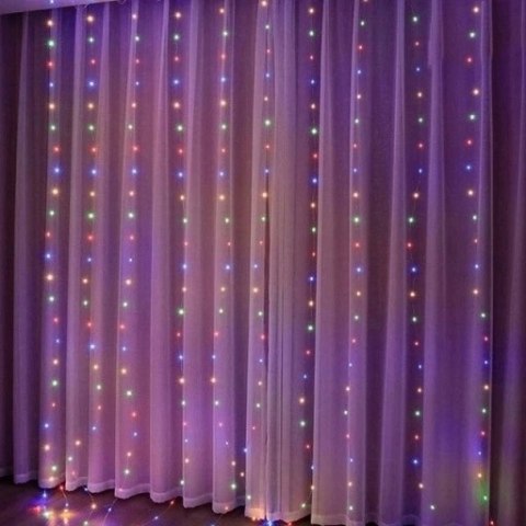 KURTYNA ŚWIETLNA NA OKNO KOLOROWE LAMPKI RGB GIRLANDA + PILOT 200 LED 3x2m
