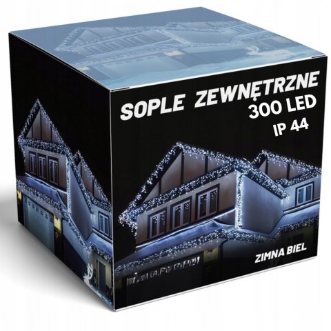 KURTYNA ŚWIETLNA SOPLE LAMPKI CHOINKOWE GIRLANDA 300 LED FLASH ZIMNE IP44