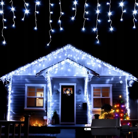 KURTYNA ŚWIETLNA SOPLE LAMPKI CHOINKOWE GIRLANDA 300 LED FLASH ZIMNE IP44