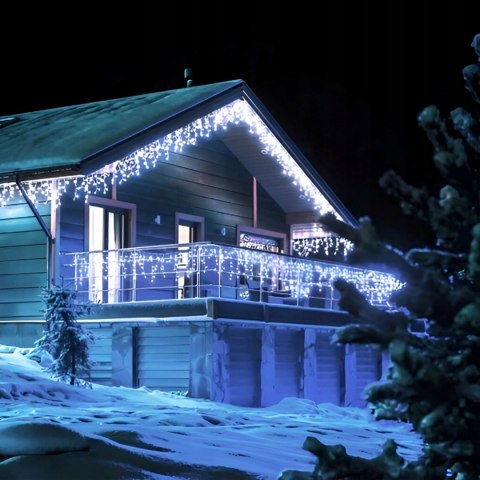 KURTYNA ŚWIETLNA SOPLE LAMPKI CHOINKOWE GIRLANDA 300 LED FLASH ZIMNE IP44