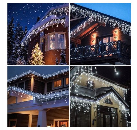 KURTYNA ŚWIETLNA SOPLE LAMPKI CHOINKOWE GIRLANDA 300 LED FLASH ZIMNE IP44