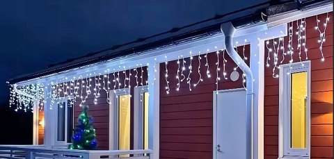 KURTYNA ŚWIETLNA SOPLE LAMPKI CHOINKOWE GIRLANDA 300 LED FLASH ZIMNE IP44