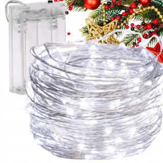 LAMPKI DRUCIKI 50 LED ZIMNY BIAŁY ŚWIATEŁKA ŚWIĄTECZNE CHOINKOWE NA BATERIE