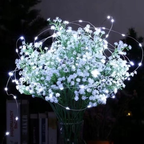 LAMPKI DRUCIKI 50 LED ZIMNY BIAŁY ŚWIATEŁKA ŚWIĄTECZNE CHOINKOWE NA BATERIE