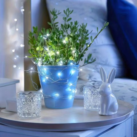 LAMPKI DRUCIKI 50 LED ZIMNY BIAŁY ŚWIATEŁKA ŚWIĄTECZNE CHOINKOWE NA BATERIE