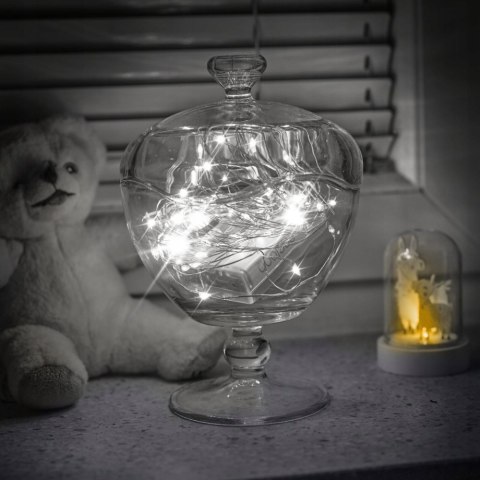 LAMPKI DRUCIKI 50 LED ZIMNY BIAŁY ŚWIATEŁKA ŚWIĄTECZNE CHOINKOWE NA BATERIE