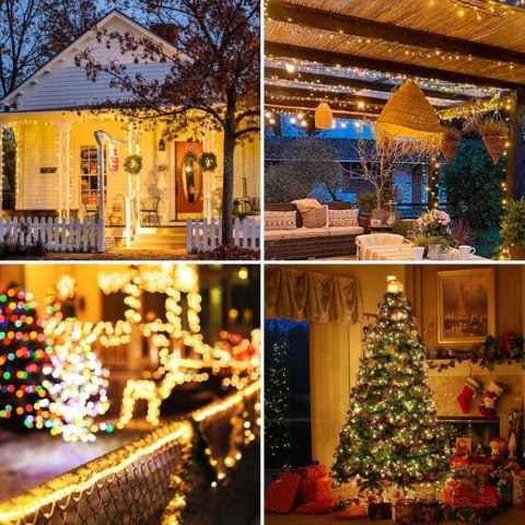 LAMPKI ŚWIĄTECZNE ZEWNĘTRZNE CHOINKOWE DRUCIK SOLARNE DRUCIKI 100LED CIEPŁE