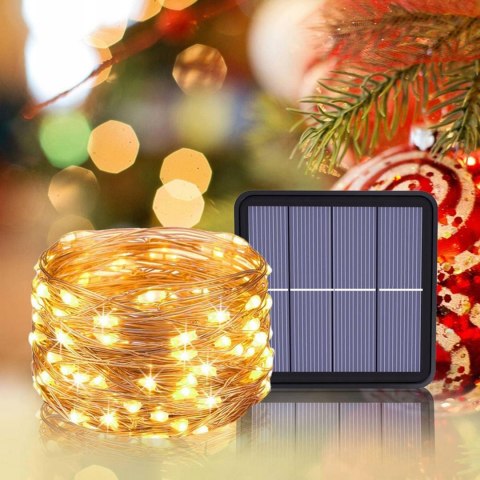 LAMPKI ŚWIĄTECZNE ZEWNĘTRZNE CHOINKOWE DRUCIK SOLARNE DRUCIKI 100LED CIEPŁE