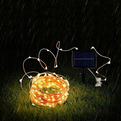 LAMPKI ŚWIĄTECZNE ZEWNĘTRZNE CHOINKOWE DRUCIK SOLARNE DRUCIKI 100LED CIEPŁE