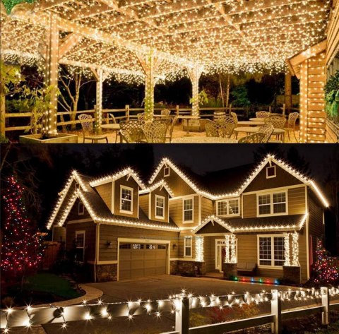 LAMPKI ŚWIĄTECZNE ZEWNĘTRZNE CHOINKOWE DRUCIK SOLARNE DRUCIKI 100LED CIEPŁE