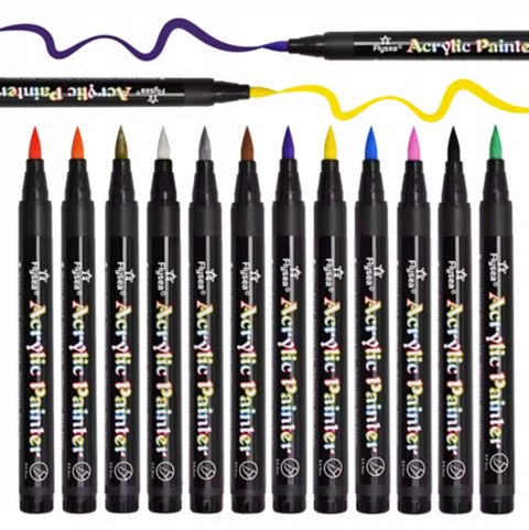 MARKERY PISAKI AKRYLOWE PĘDZELEK MAZAKI Z FARBĄ Flamastry WODOODPORNE 36szt