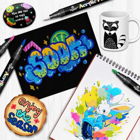 MARKERY PISAKI AKRYLOWE PĘDZELEK MAZAKI Z FARBĄ Flamastry WODOODPORNE 36szt