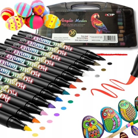 MARKERY PISAKI AKRYLOWE PĘDZELEK MAZAKI Z FARBĄ Flamastry WODOODPORNE 36szt