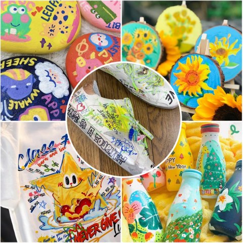 MARKERY PISAKI AKRYLOWE PĘDZELEK MAZAKI Z FARBĄ Flamastry WODOODPORNE 36szt