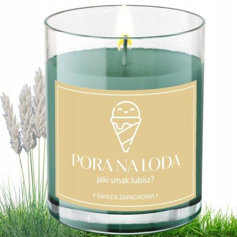 ŚWIECA SOJOWA ŚWIECZKA ZAPACHOWA wesoła etykieta PORA NA LODA PREZENT 40H