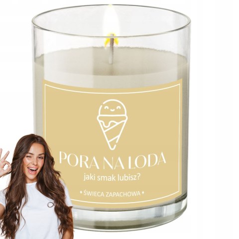 ŚWIECA SOJOWA ŚWIECZKA ZAPACHOWA wesoła etykieta PORA NA LODA PREZENT 40H