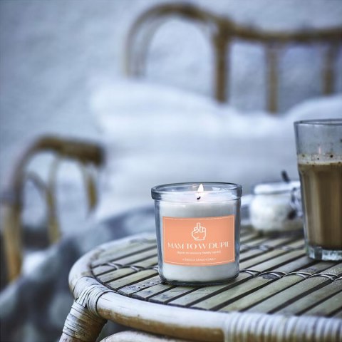 ŚWIECA SZKLANA SOJOWA ŚWIECZKA ZAPACHOWA etykieta MAM TO W D*PIE PREZENT