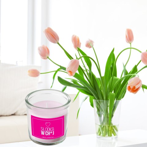 ŚWIECA SZKLANA SOJOWA ŚWIECZKA ZAPACHOWA etykieta SŁODKA W CH*J PREZENT