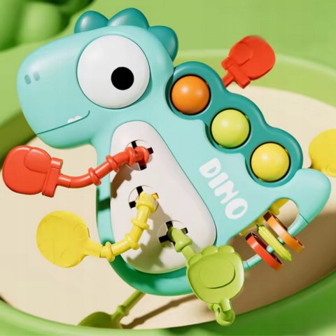 Zabawka Sensoryczna Montessori Dinozaur 5w1 Dla Niemowląt Gryzak Grzechotka