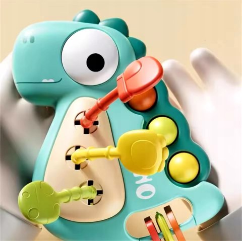 Zabawka Sensoryczna Montessori Dinozaur 5w1 Dla Niemowląt Gryzak Grzechotka